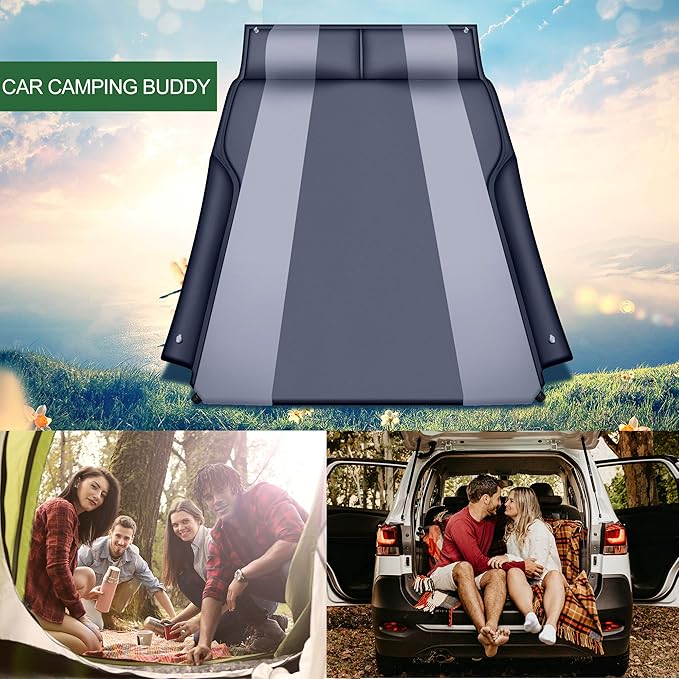 Automatic SUV air Mattress, Self Inflating Sleeping pad for car Camping or Tent Camping, Self-Inflatable Car Mattress with Inflatable Pillow Used for Minivan/SUV/Truck Back seat (Black)
