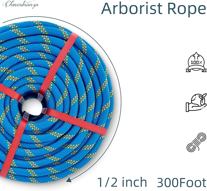 Arborist Rigging Rope Blue - 1/2 Inch Diameter 300 Ft - Heavy Duty Bull Rope for Arborist Climbing Nautical Swing Outdoor Adventures