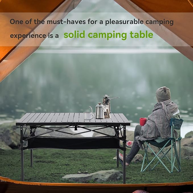 ABSCONDO Camping Table, Portable Folding Camp Table, Camping Tables That Fold Up Lightweight, Aluminum Beach Table for Camping Hiking Backpacking Outdoor Picnic (L)