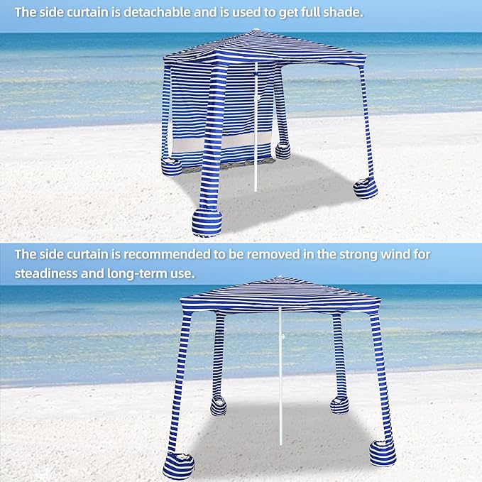 AMMSUN Beach Cabana, 6.2'×6.2' Beach Canopy, Easy Set up and Take Down, Cabana Tent with Sand Pockets, Instant Sun Shade with Side Wall, Siesta Stripe