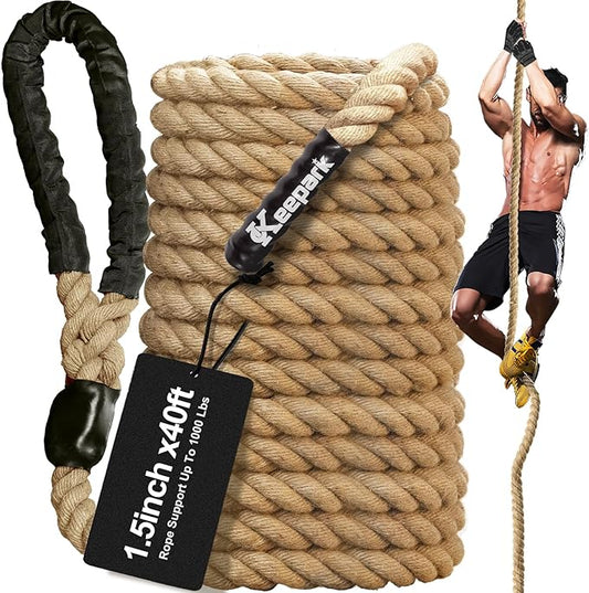 Climbing Rope 1.5 Inch Diameter 10FT 15FT 20FT 25FT 30FT 35FT Gym Climbing Rope for Fitness & Strength Training, Workout Exercises Climbing Rope for Adults Kids Outdoor or Home Indoor