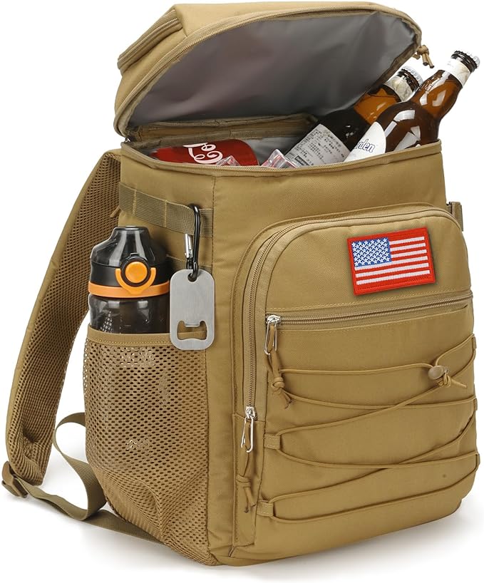 Tactical Backpack Cooler, 25L Cooler Backpack Insulated Leak-Proof, Heavy Duty Large Lunch Backpack, Waterproof Ice Chest Backpack for Men Women Adults Work Daytrip Camping Beach Hiking Accessories