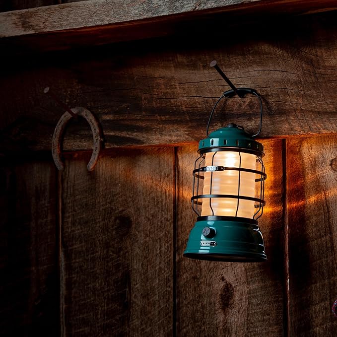 Barebones Forest Lantern – Teal, Vintage Rechargeable LED Lantern with Adjustable Brightness – Battery Operated Camping Light for Outdoor Adventures, Backyard Gatherings, and Emergency Use