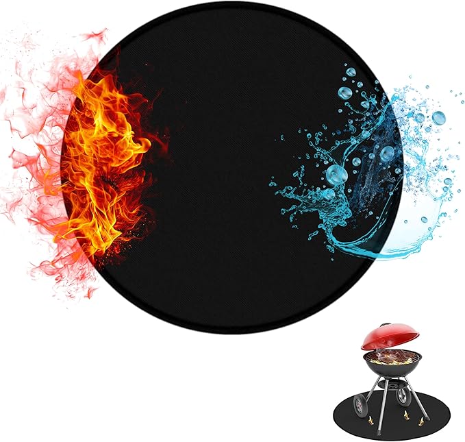 Fire Pit Mat | 36’ Round Premium Heat-Resistant BBQ Grill Protector for Deck, Patio & Grass | Portable Waterproof Outdoor Fireproof Mat for Stoves & Grills | USA Quality | Black