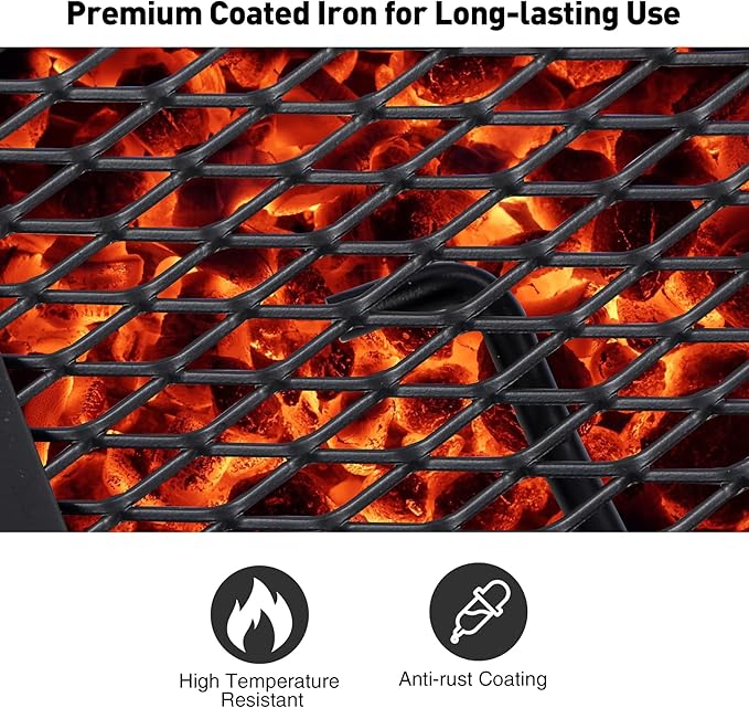 Lineslife X-Marks Fire Pit Cooking Grill Grates Portable, Heavy Duty Folding Round Campfire Grill Grate, Firepit Grill Grate with Handles for Outdoor BBQ Picnic, Black 24 Inch