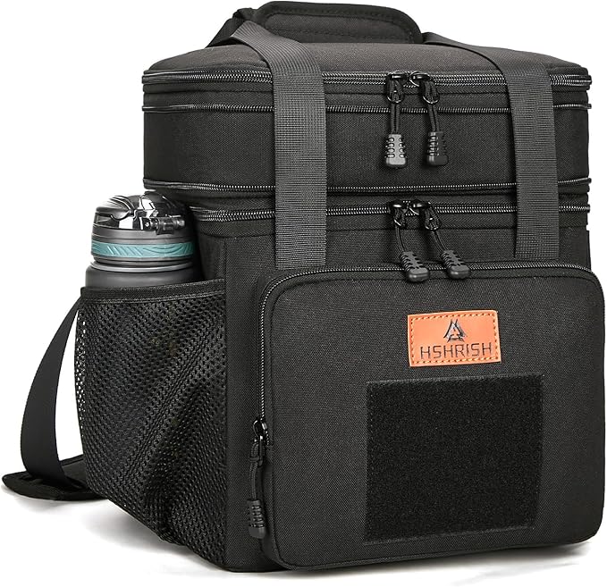 HSHRISH Expandable Xlarge Tactical Lunch Box for Adults, Leakproof Insulated Lunch Bag with Lots of Storage Space, Durable Cooler Bag for Men Women Work Outdoor Picnic Trips, 22L(Black)