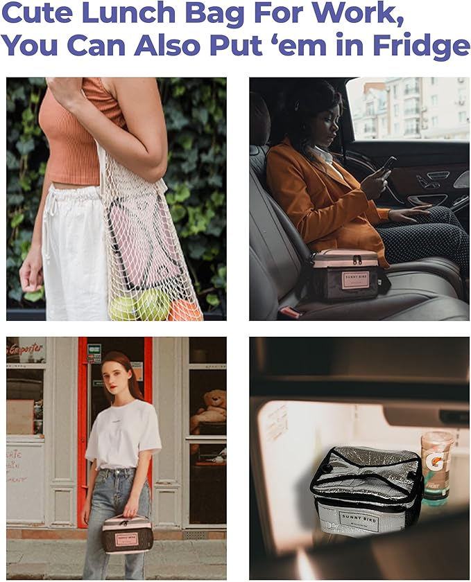 SUNNY BIRD Insulated Lunch Bag with Foldable and Leakproof Design, Thermally Insulated, Shoulder Strap for Women, Men and Teen (Pink 002)