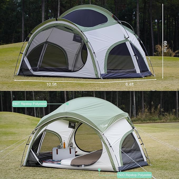 Vidalido 3-4 Person Camping Tent with 2 Large Mesh Door 4 Mesh Window Family Tents, Double Layer Waterproof Portable Easy Setup Camp Tent, Canvas Dome Tents for Camping Outdoor Hiking and Backpacking