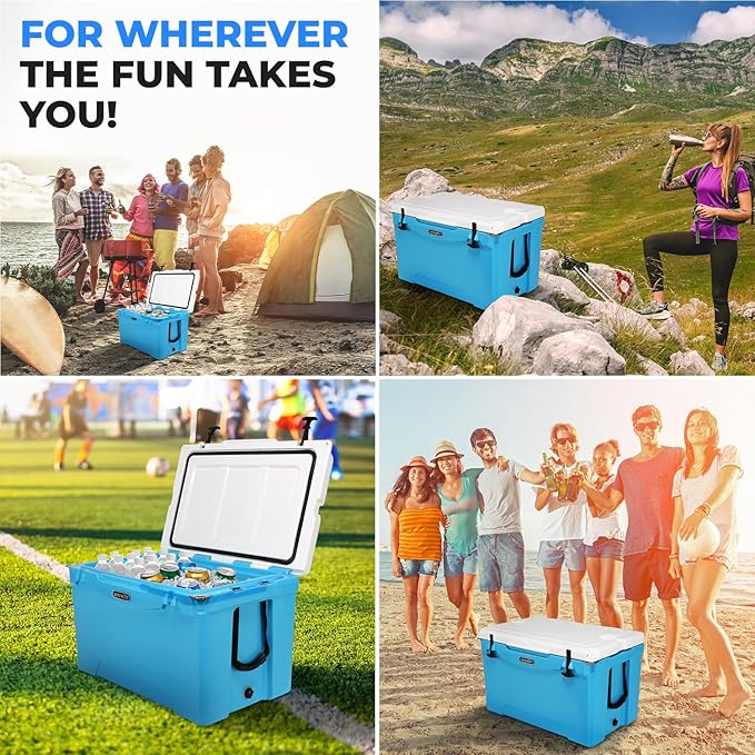 SereneLife Ultra-Tough 75 Quart Rotomolded Cooler Box with Wheels, Holds Upto 104 Cans, Keeps Ice Up to 5 Days, Heavy-Duty Insulated Portable Ice Chest Box, Ideal for Camping, Beach, and Outdoors