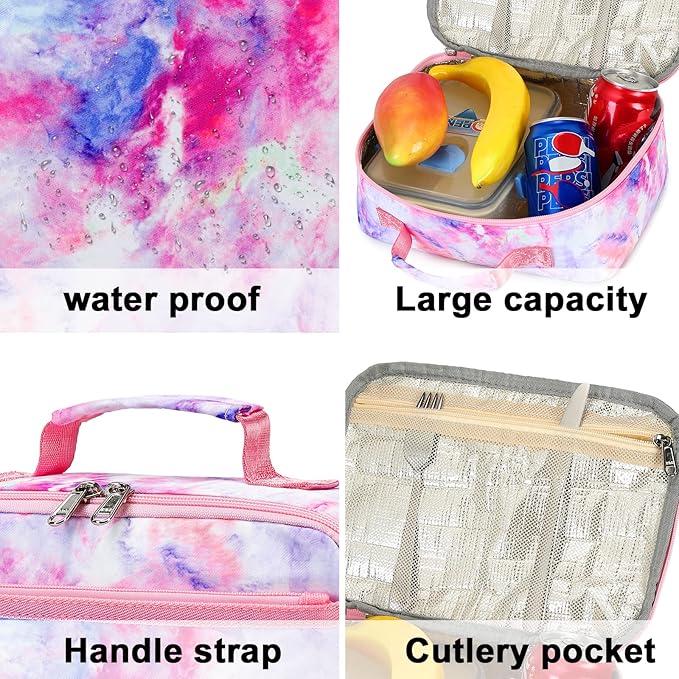 Kids Lunch Box Boys Girls Insulated Lunch Cooler Bag Reusable Lunch Tote Kit for School Travel (878 Galaxy-Purple)