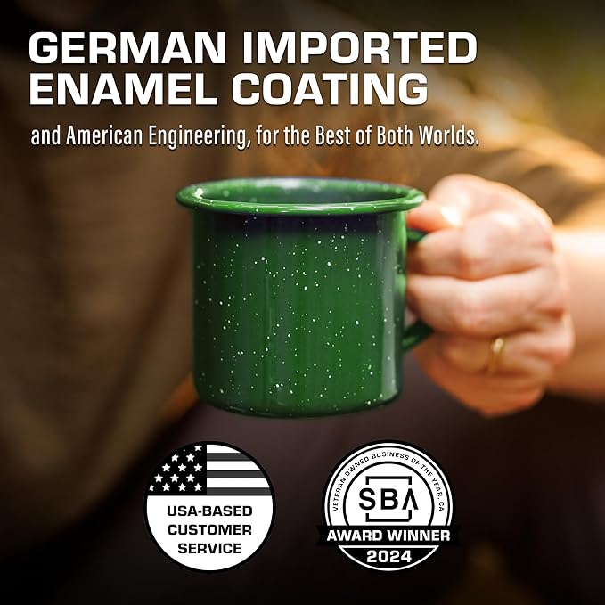 COLETTI Classic Camping Mugs — Enamel Coffee Mug, Camping Coffee Mugs — Premium Nostalgic Mug Set, German Imported Enamel Coating (Green)