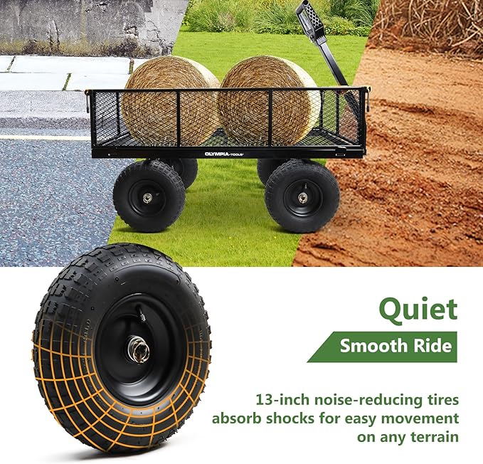 Olympia Tools Steel Garden Cart 1,000lbs 6-cu ft Utility Cart, Heavy Duty Wagon, with Removable Mesh Sides to Convert into Flatbed, Lawn and Utility Wagons Cart