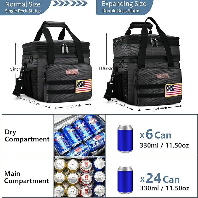 Tactical Lunch Box for Men- Large Insulated Lunch Bag-Expandable Adult Lunch Box with Adjustable Shoulder Strap-Large Lunch Tote Bag for Work Camping Fishing (Black)