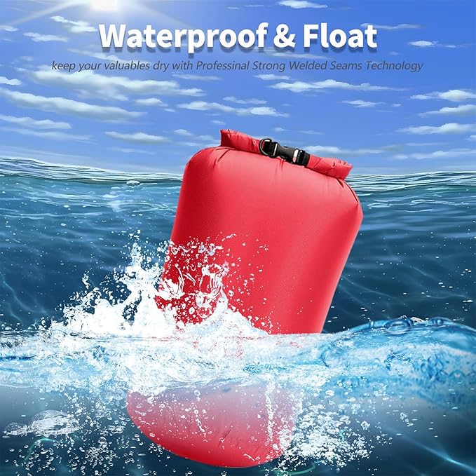 Waterproof Dry Bags 3 Pack (5L, 10L, 20L) - Lightweight Waterproof Storage Bags for Travel, Boating, Fishing, Rafting, Swimming, Camping & Outdoor Activities - Durable & Compact Design, Red
