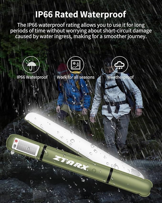 Solar/Type-C Rechargeable Camping Light Bar, IP66 Waterproof LED Tube, TPU Ultralight Electric Light, 2000mAh Foldable Inflatable Outdoor Tent Light for Camping, Hiking, Traveling, Party (Green 2 PCS)