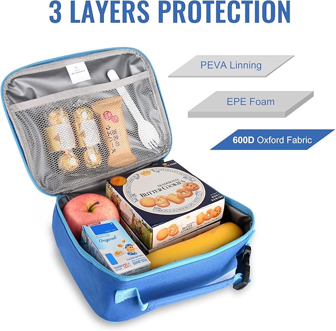 Genteen Lunch Box Kids,Insulated Lunch Bag Kids Boys Girls,Soft Bag Small Cooler Back to School Thermal Meal Tote Kit Lunch Box for School,Work,Outdoor (Blue)