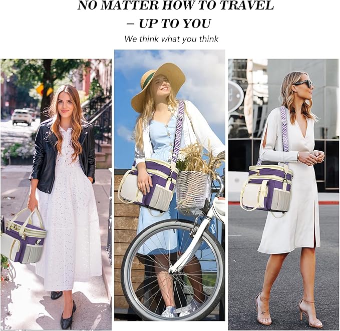 LOKASS Lunch Box for Women-16L-Insulated Lunch Bag Women, Expandable Double-layer Leakproof Cooler Bag with Upgrade Adjustable Shoulder Strap Ideal for Work/Picnics（Purple）