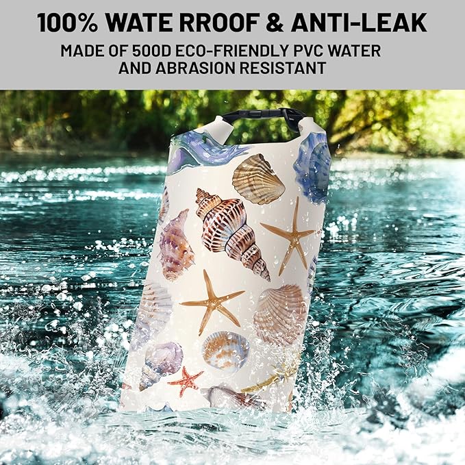 Waterproof Dry Bag,Roll Top Beach Starfish Seashell Waterproof Backpack 5L/10L/20L Floating and Lightweight Bags for Kayaking, Boating, Fishing, Swimming and Camping