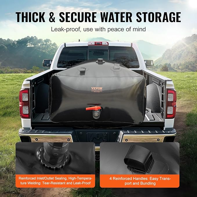 VEVOR 1000L/264 Gallon Water Storage Bladder, RV Water Tank, 1000D PVC Collapsible Water Storage Containers, Large Capacity Soft Water Bag, Portable Water Bladder,Camping,Emergency Water Supply