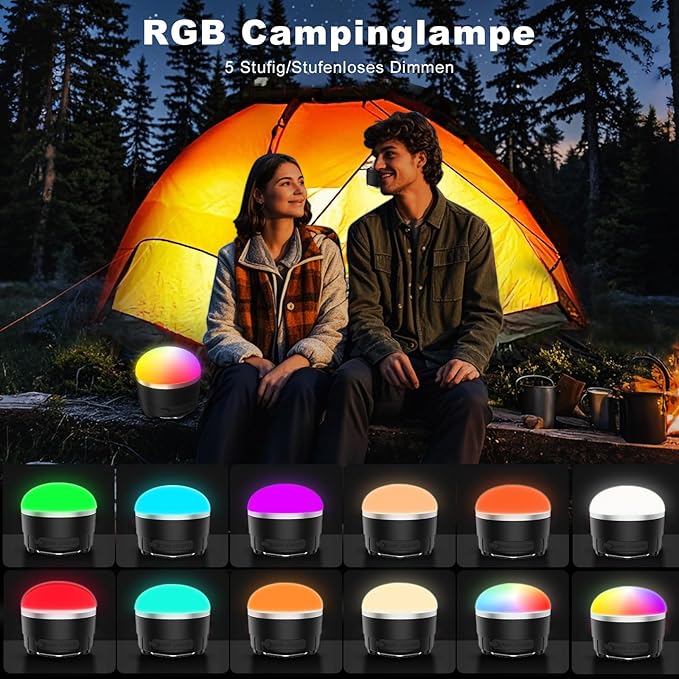 LED Camping Lights Rechargeable - Outdoor Portable Tent Light with 4000mAh Battery, 12 Light Modes, RGB Camping Lantern with Magnet Base, IP65 Waterproof Camping Lights for Tent, Hiking, Power Outages