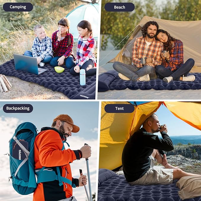 Camping Double Sleeping Pad,Ultralight Self Inflating Sleeping Mat for 2 Person with Pillow Built-in Foot Pump,Portable Camping Air Mat for Backpacking, Hiking, Traveling, Tent