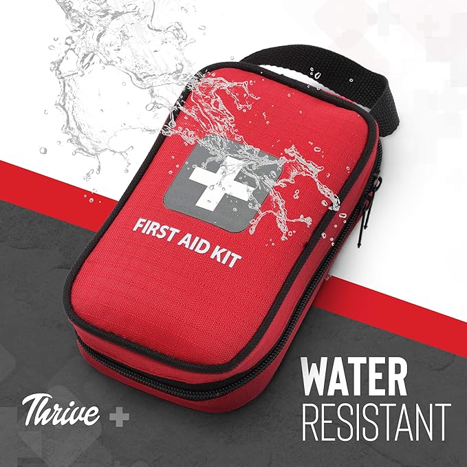 Thrive Travel Essentials Small First Aid Kit - 100 FSA HSA Approved Products Includes Multi-Sized Bandage, Wipes, Safety Pins, and More (Shell)
