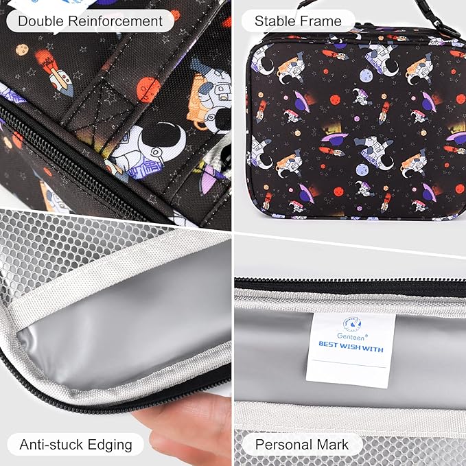 Genteen Lunch Box Kids, Prints Insulated Lunch Bag Kids Boys Girls,Soft Bag Mini Cooler Back to School Thermal Meal Tote Kit Lunch Box for School,Work,Outdoor - Astronaut