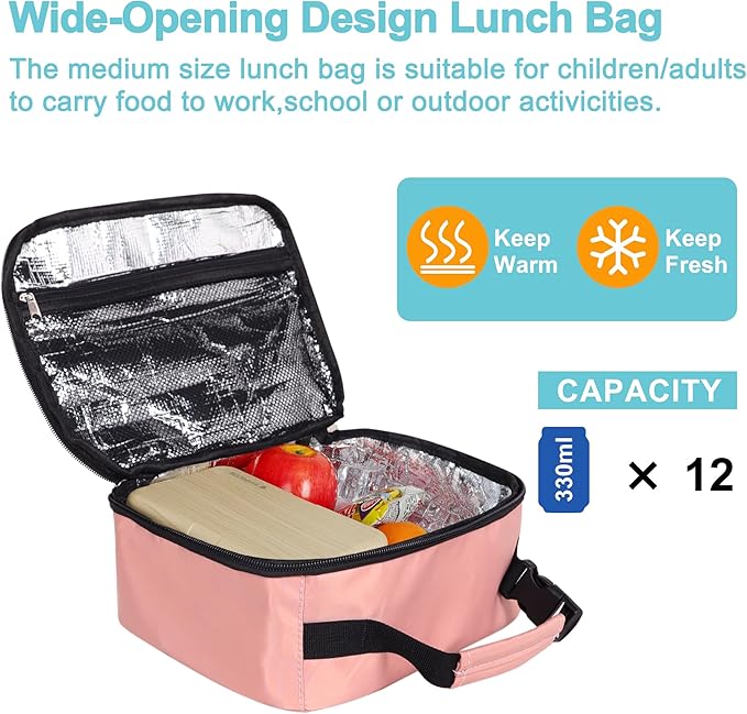 esouler Lunch Box Kids Insulated Lunch Bag for Boys & Girls Durable Children Lunchbox for School with Water Bottle Holder-Pink
