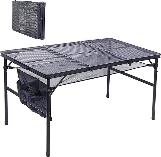 C Table for Grill, Outdoor Cooking & Picnic - Adjustable Height, Mesh Bag, Carry Handle (47.3' x 23.7' x 14.7'/24.2' Black)