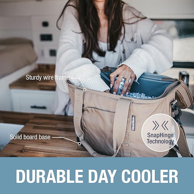 CleverMade Collapsible Insulated Cooler Bag – 30 Can Leakproof Soft Cooler for Beach, Travel, Car – Shoulder Strap, Bottle Opener – Ocean