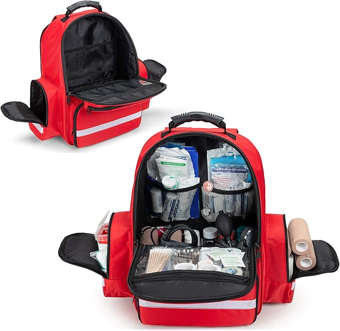 Trunab First Responder Bag Trauma Backpack Empty, Medical Emergency Kits Storage Jump Bag Pack for EMT, EMS, Police, Firefighters, Safety Officers - Patented Design Red
