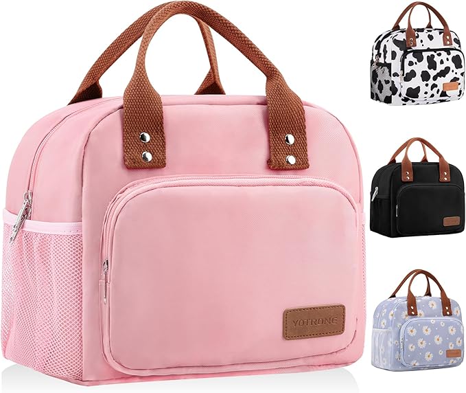 Lunch Bag Women,Insulated Lunch Box Lunch Bag for Women Men Work Adult Cute Small Lunch Tote Bag, Large Capacity Reusable Cooler Containers for Travel Picnic Office or Beach (Pink)
