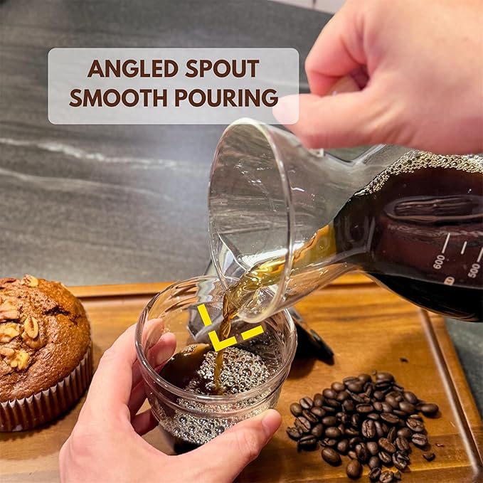 Pour Over Coffee Maker - Borosilicate Glass Carafe - Reusable Stainless Steel Paperless Filter/Dripper - For Home & Office & Resteraunt & Camping