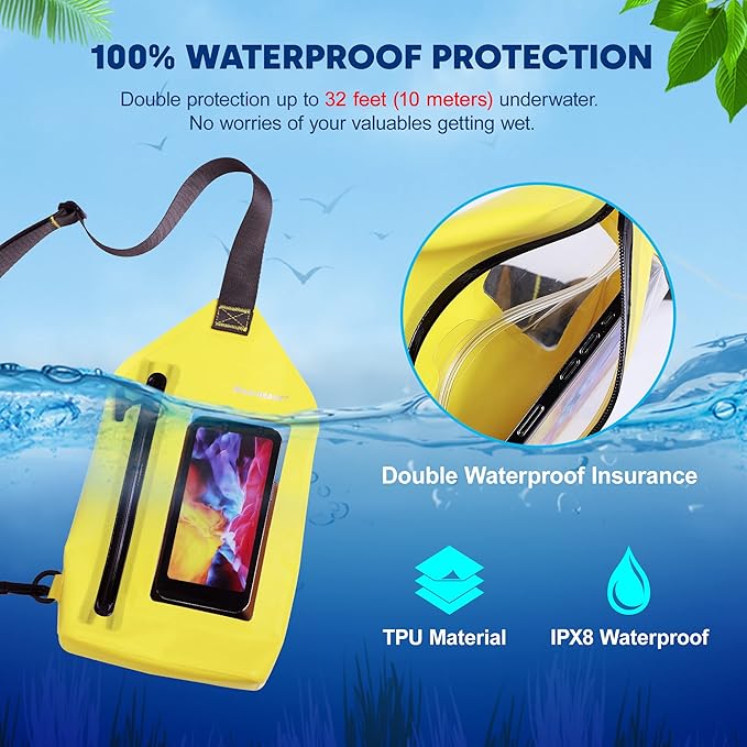 WILD HEART Waterproof Chest Sling Bag Pouch Fashion Diving Swimming Pool Beach Underwater Pouch Case Fully Waterproof Sea Fishing Diving Large Capacity Lightweight Bag