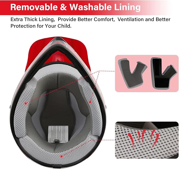 TCT-MOTORPARTS DOT Youth Motorcycle Four Wheeler Riding Racing Helmet Kids Motocross ATV Helmets Offroad Street Dirt Bike Go-Kart BMX MX Full Face Helmet Red Spider Medium Size