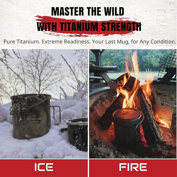 Bestargot Camping Titanium Pot, 750ml Outdoor Cup with Insulation Cup Carrier, Titanium Camping Drinkware, 132g Lightweight and Large Capacity (750 titanium)