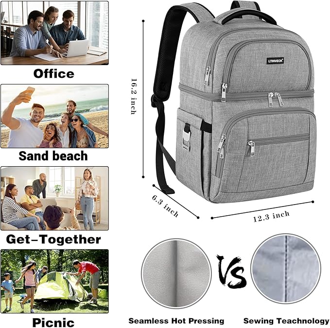 Cooler Backpack,Insulated Backpack Cooler Leakproof Double Deck Cooler Bag for Men Women RFID Lunch Backpack