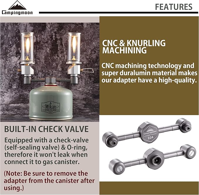 CAMPINGMOON 2 Outlet Adapter for EN417 Lindal Valve Canister Device Camping Lantern Z24