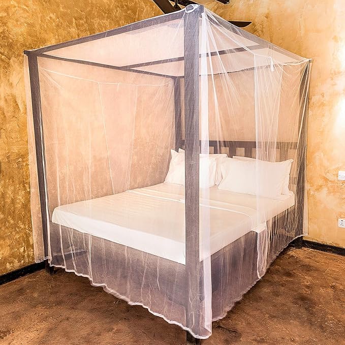 Mosquito Net for Single to King-Sized Beds – 2 Side Openings & 6 Hanging Loops – Decorative Rectangular Shape for Home & Travel – Bed Canopy Hanging Kit & Carrying Bag Included