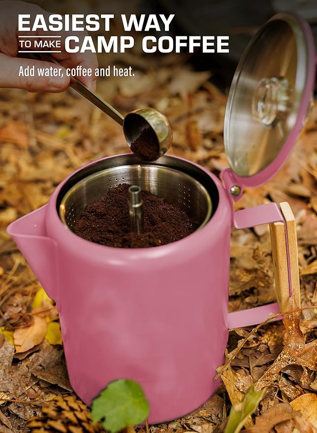 COLETTI Bozeman Camping Coffee Pot — Camping Coffee Makers, Coffee Percolator – America's Sleekest Percolator – NO Aluminum or Plastic (Pink)