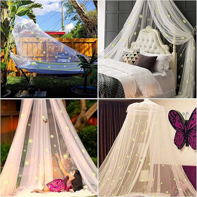 Mosquito Net for Bed, Large White Bed Canopy for Girls, Hanging Bed Net, Ideal for Bedroom Decorative, Travel with Storage Bag (Snowflake)