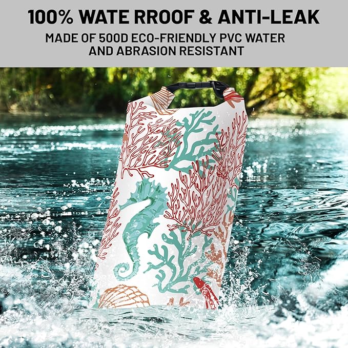 Waterproof Dry Bag,Roll Top Sea Turtle Starfish Coral Small Waterproof Backpack 5L/10L/20L Floating and Lightweight Bags for Kayaking, Boating, Fishing, Swimming and Camping