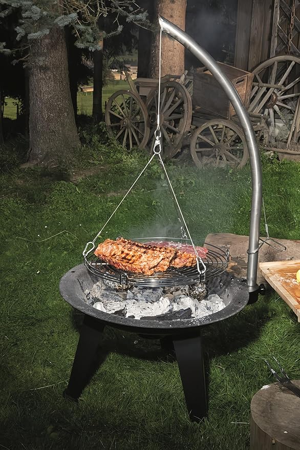 20-Inch Large Cooking Grill Basket with Chain for Outdoor Campfire Swing Grill
