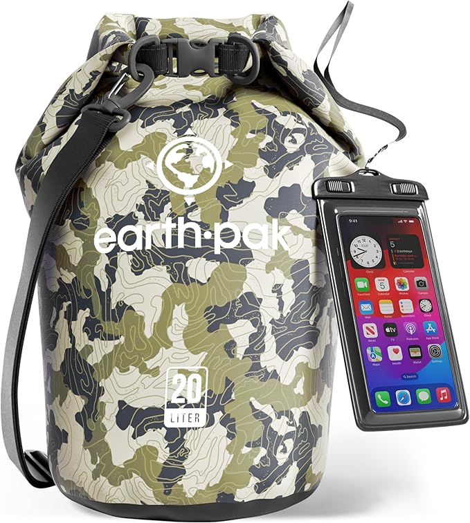 Earth Pak Waterproof Dry Bag - Roll Top Waterproof Backpack Sack Keeps Gear Dry for Kayak with Waterproof Phone Case