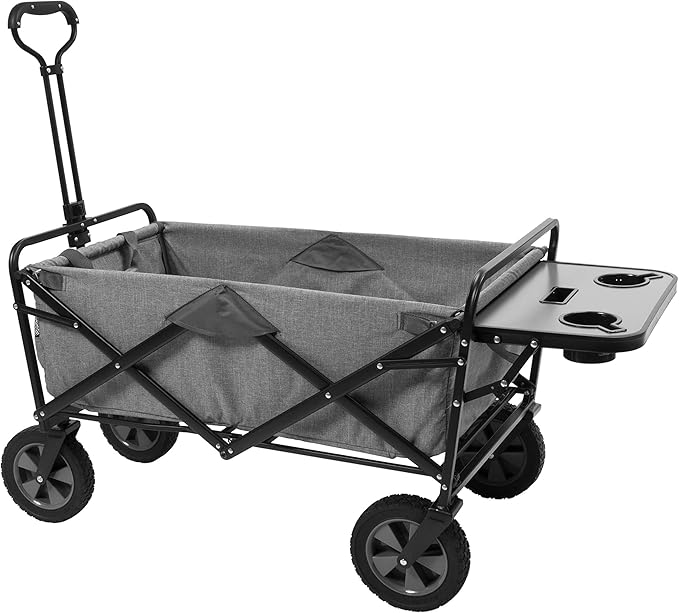 Mac Sports Collapsible Folding Outdoor Utility Wagon (Wagon with Side Table (Utility, Light Grey)
