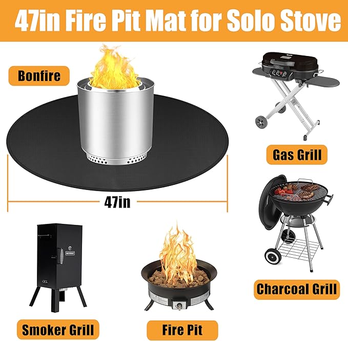 Fire Pit Mats for Under Fire Pit Compatible with Solo Stove Bonfire Accessories Compatible with Solo Stove, 3-Layer Esay to Clean Grill Mats for Outdoor Grill to Protect the Deck, Patio, 47in