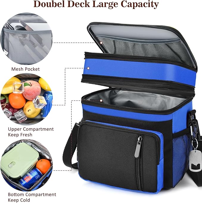Lunch Box & Lunch Bag for Men Women, Large Insulated Adult Lunch Box, Leakproof Cooler Lunchbox with Bottle Opener for Work Picnic Beach, 16L, Sapphire Blue