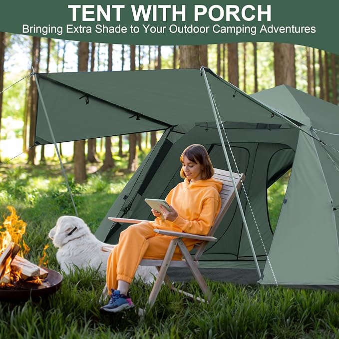 3-4 Person Tents for Camping, Instant Pop-Up Family Tent with Vestibule & Mesh Windows, Portable Lightweight Cabin Tent with Rainfly, Windproof & Waterproof, Easy Setup for Outdoor Hiking Travel