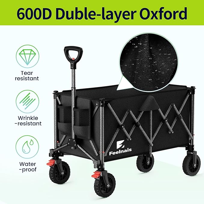 200L Collapsible Wagon Carts with Wheels, Feelnais Large Foldable Wagons for Grocery Shopping Beach Camping, Folding Garden Wagon Cart Heavy Duty