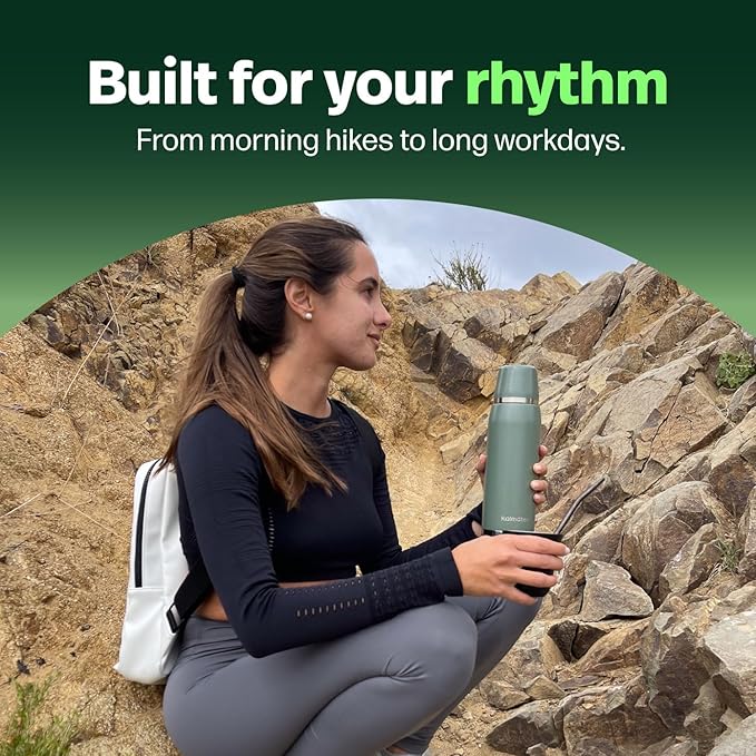 KALMATEH Thermal Double Walled Vacuum Insulated Stainless Steel Beverage Bottle 760ml, Precise Pouring & Heat Retention For Coffee, Tea, Yerba Mate and Camping